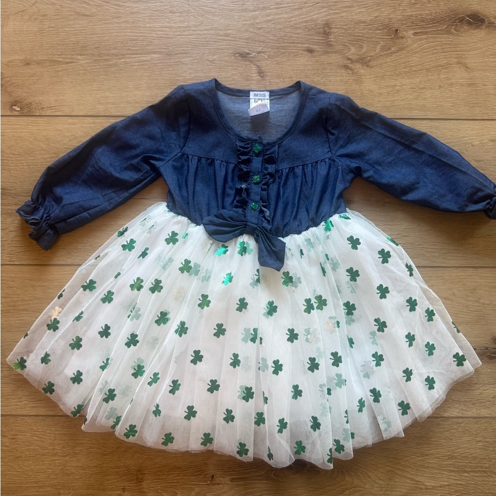 Charming Kids Dress with Denim Top and Clover Skirt